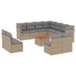 12-Piece Garden Sofa Set with Cushions Mix Beige Poly Rattan Wicker Outdoor Patio Furniture