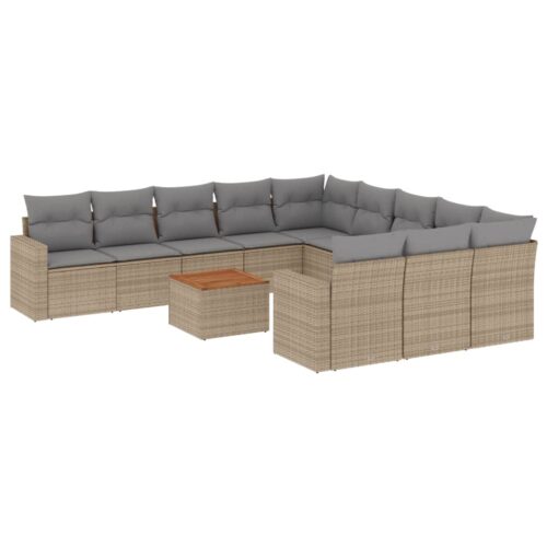 12-Piece Garden Sofa Set with Cushions Mix Beige Poly Rattan Wicker Outdoor Patio Furniture