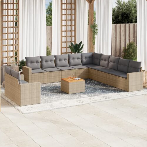 12-Piece Garden Sofa Set with Cushions Mix Beige Poly Rattan Wicker Outdoor Patio Furniture - Image 2