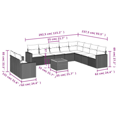 12-Piece Garden Sofa Set with Cushions Mix Beige Poly Rattan Wicker Outdoor Patio Furniture - Image 12