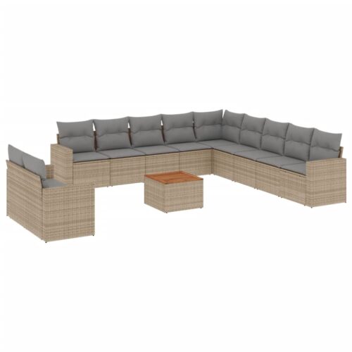 12-Piece Garden Sofa Set with Cushions Mix Beige Poly Rattan Wicker Outdoor Patio Furniture - Image 14