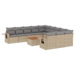 12-Piece Garden Sofa Set with Cushions Mix Beige Poly Rattan Wicker Outdoor Patio Furniture