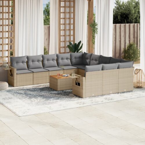 12-Piece Garden Sofa Set with Cushions Mix Beige Poly Rattan Wicker Outdoor Patio Furniture - Image 2