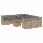 12-Piece Garden Sofa Set with Cushions Mix Beige Poly Rattan Wicker Outdoor Patio Furniture