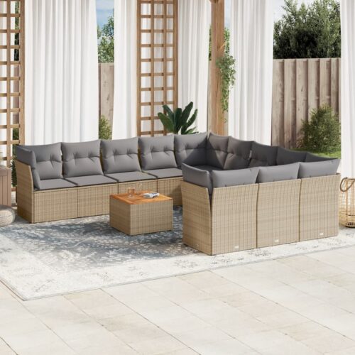 12-Piece Garden Sofa Set with Cushions Mix Beige Poly Rattan Wicker Outdoor Patio Furniture - Image 2