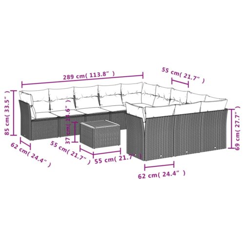 12-Piece Garden Sofa Set with Cushions Mix Beige Poly Rattan Wicker Outdoor Patio Furniture - Image 10