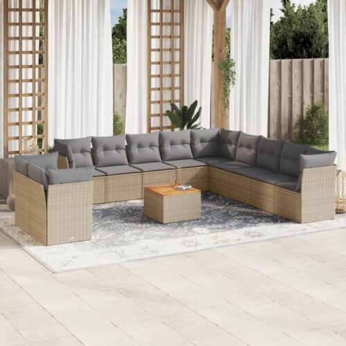 12-Piece Garden Sofa Set with Cushions Mix Beige Poly Rattan Wicker Outdoor Patio Furniture - Image 2