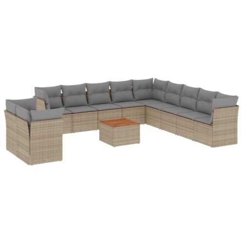 12-Piece Garden Sofa Set with Cushions Mix Beige Poly Rattan Wicker Outdoor Patio Furniture - Image 14