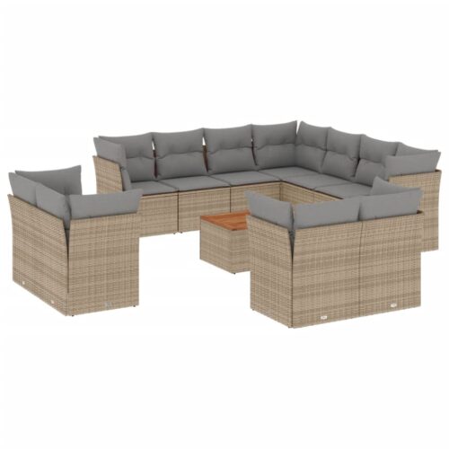 12-Piece Garden Sofa Set with Cushions Mix Beige Poly Rattan Wicker Outdoor Patio Furniture