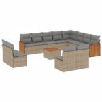 13-Piece Garden Sofa Set with Cushions Beige Poly Rattan Wicker Outdoor Patio Furniture