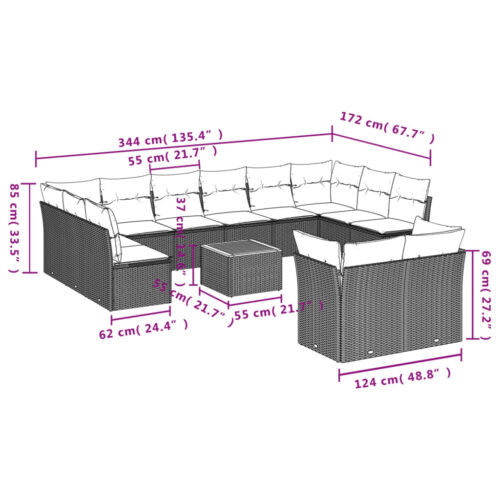 13-Piece Garden Sofa Set with Cushions Beige Poly Rattan Wicker Outdoor Patio Furniture - Image 3
