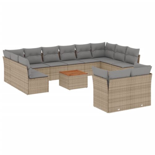 13-Piece Garden Sofa Set with Cushions Beige Poly Rattan Wicker Outdoor Patio Furniture - Image 5