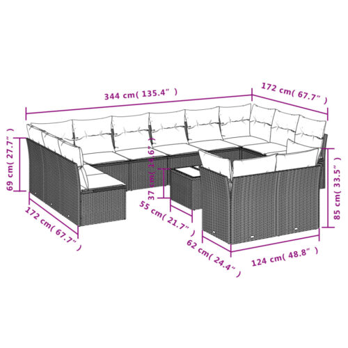 13-Piece Garden Sofa Set with Cushions Beige Poly Rattan Wicker Outdoor Patio Furniture - Image 3