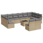 13-Piece Garden Sofa Set with Cushions Beige Poly Rattan Wicker Outdoor Patio Furniture