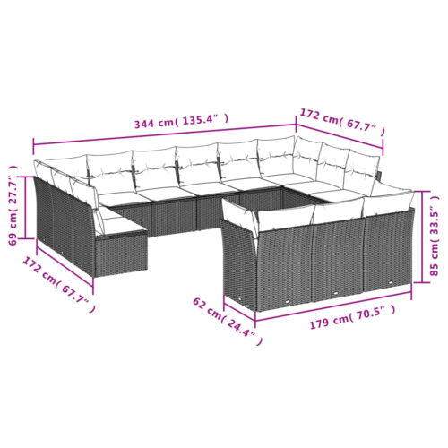 13-Piece Garden Sofa Set with Cushions Beige Poly Rattan Wicker Outdoor Patio Furniture - Image 3