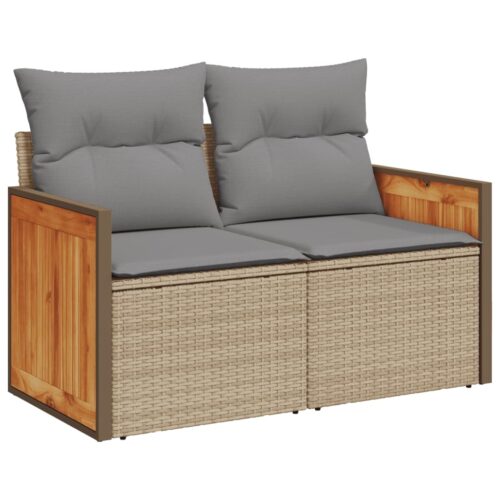 13-Piece Garden Sofa Set with Cushions Beige Poly Rattan Wicker Outdoor Patio Furniture - Image 3
