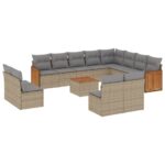 13-Piece Garden Sofa Set with Cushions Beige Poly Rattan Wicker Outdoor Patio Furniture