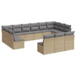 13-Piece Garden Sofa Set with Cushions Beige Poly Rattan Wicker Outdoor Patio Furniture