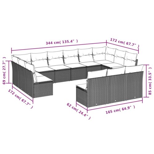 13-Piece Garden Sofa Set with Cushions Beige Poly Rattan Wicker Outdoor Patio Furniture - Image 3