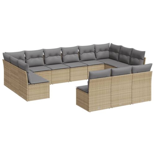 13-Piece Garden Sofa Set with Cushions Beige Poly Rattan Wicker Outdoor Patio Furniture - Image 5