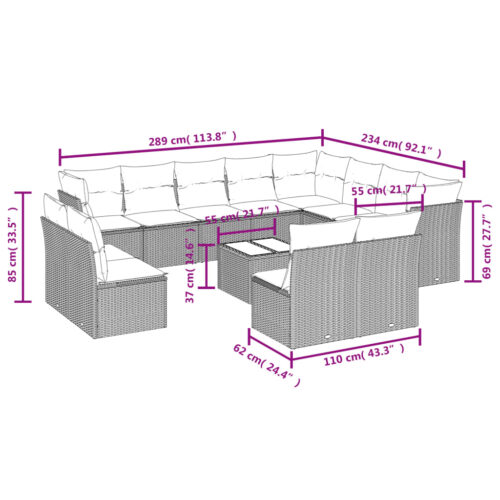 13-Piece Garden Sofa Set with Cushions Beige Poly Rattan Wicker Outdoor Patio Furniture - Image 3
