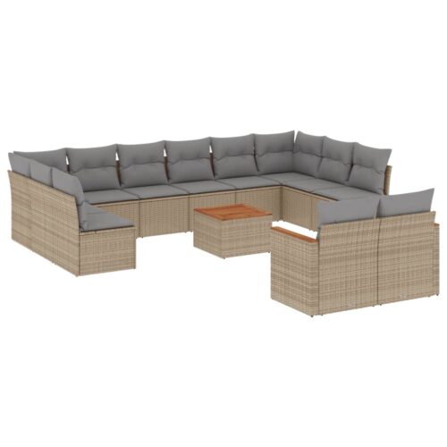 13-Piece Garden Sofa Set with Cushions Beige Poly Rattan Wicker Outdoor Patio Furniture - Image 5