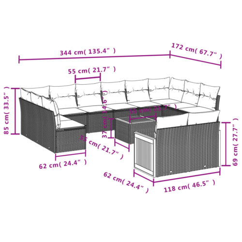 13-Piece Garden Sofa Set with Cushions Beige Poly Rattan Wicker Outdoor Patio Furniture - Image 3