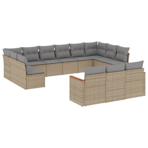 13-Piece Garden Sofa Set with Cushions Beige Poly Rattan Wicker Outdoor Patio Furniture - Image 5