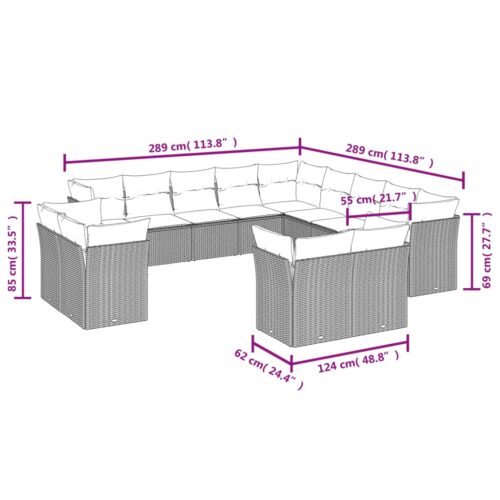 13-Piece Garden Sofa Set with Cushions Beige Poly Rattan Wicker Outdoor Patio Furniture - Image 3