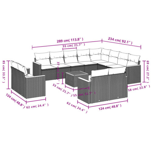 13-Piece Garden Sofa Set with Cushions Beige Poly Rattan Wicker Outdoor Patio Furniture - Image 3