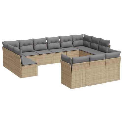 13-Piece Garden Sofa Set with Cushions Beige Poly Rattan Wicker Outdoor Patio Furniture