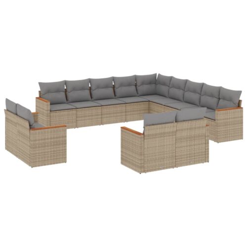 13-Piece Garden Sofa Set with Cushions Beige Poly Rattan Wicker Outdoor Patio Furniture