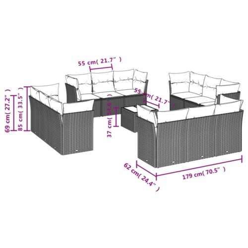 13-Piece Garden Sofa Set with Cushions Beige Poly Rattan Wicker Outdoor Patio Furniture - Image 3