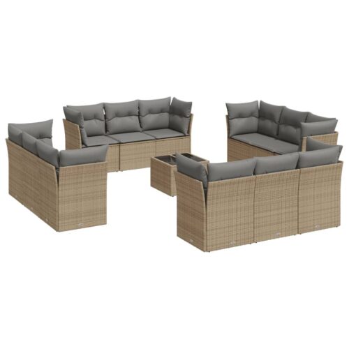 13-Piece Garden Sofa Set with Cushions Beige Poly Rattan Wicker Outdoor Patio Furniture - Image 5