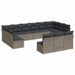 13-Piece Garden Sofa Set with Cushions Grey Poly Rattan Wicker Outdoor Patio Furniture