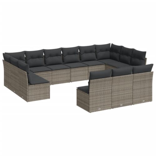 13-Piece Garden Sofa Set with Cushions Grey Poly Rattan Wicker Outdoor Patio Furniture