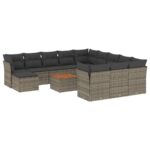 13-Piece Garden Sofa Set with Cushions Grey Poly Rattan Wicker Outdoor Patio Furniture