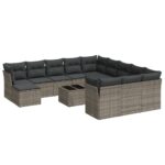 13-Piece Garden Sofa Set with Cushions Grey Poly Rattan Wicker Outdoor Patio Furniture