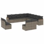 13-Piece Garden Sofa Set with Cushions Grey Poly Rattan Wicker Outdoor Patio Furniture