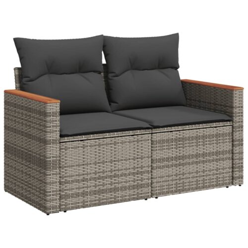13-Piece Garden Sofa Set with Cushions Grey Poly Rattan Wicker Outdoor Patio Furniture - Image 5
