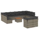 13-Piece Garden Sofa Set with Cushions Grey Poly Rattan Wicker Outdoor Patio Furniture