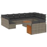 13-Piece Garden Sofa Set with Cushions Grey Poly Rattan Wicker Outdoor Patio Furniture