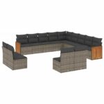 13-Piece Garden Sofa Set with Cushions Grey Poly Rattan Wicker Outdoor Patio Furniture