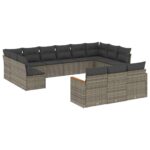 13-Piece Garden Sofa Set with Cushions Grey Poly Rattan Wicker Outdoor Patio Furniture