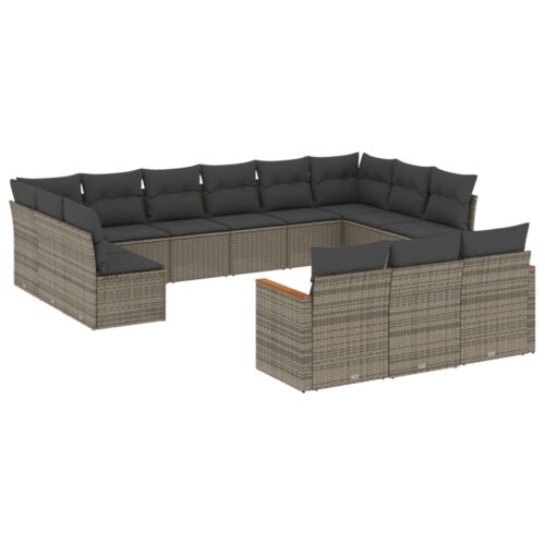 13-Piece Garden Sofa Set with Cushions Grey Poly Rattan Wicker Outdoor Patio Furniture
