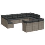 13-Piece Garden Sofa Set with Cushions Grey Poly Rattan Wicker Outdoor Patio Furniture