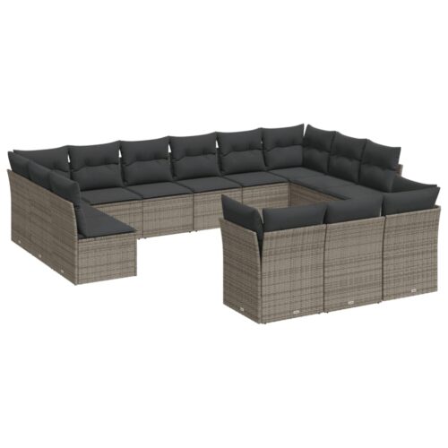 13-Piece Garden Sofa Set with Cushions Grey Poly Rattan Wicker Outdoor Patio Furniture