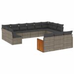 13-Piece Garden Sofa Set with Cushions Grey Poly Rattan Wicker Outdoor Patio Furniture