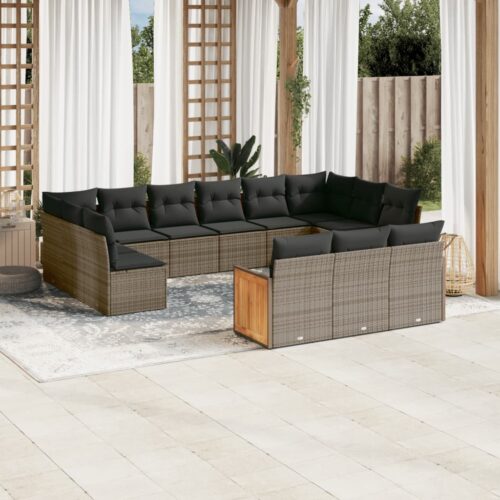 13-Piece Garden Sofa Set with Cushions Grey Poly Rattan Wicker Outdoor Patio Furniture - Image 2