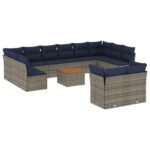 13-Piece Garden Sofa Set with Cushions Grey Poly Rattan Wicker Outdoor Patio Furniture